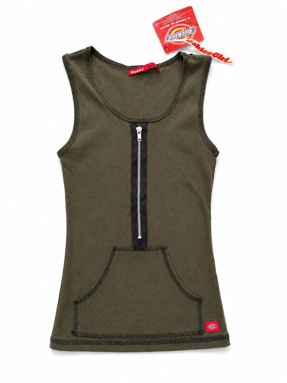Y2K NWT Rare Dickies Girl Olive Green Zip Tank Top